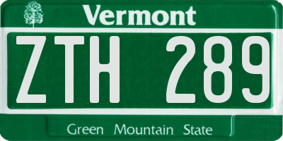 VT license plate ZTH289