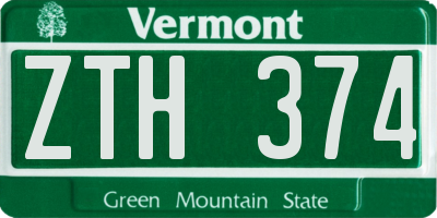 VT license plate ZTH374