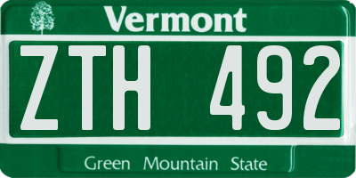 VT license plate ZTH492