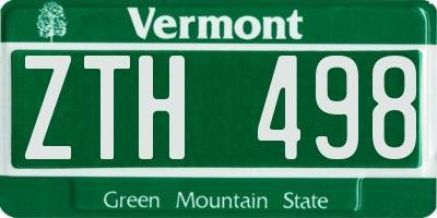 VT license plate ZTH498