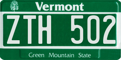 VT license plate ZTH502