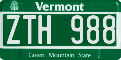 VT license plate ZTH988
