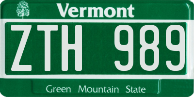 VT license plate ZTH989