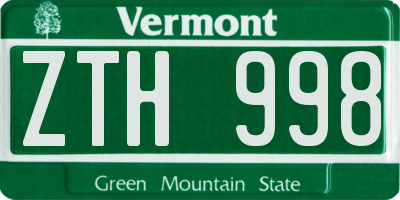 VT license plate ZTH998