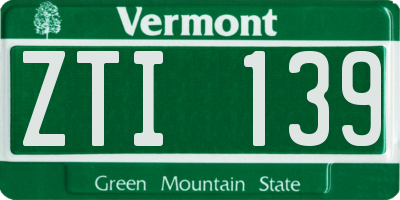 VT license plate ZTI139