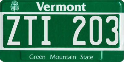 VT license plate ZTI203