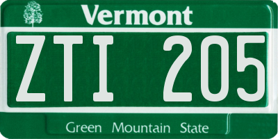 VT license plate ZTI205