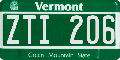 VT license plate ZTI206