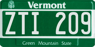 VT license plate ZTI209