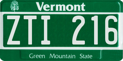 VT license plate ZTI216
