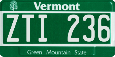 VT license plate ZTI236