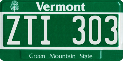 VT license plate ZTI303