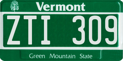 VT license plate ZTI309