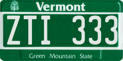 VT license plate ZTI333