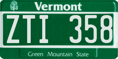 VT license plate ZTI358