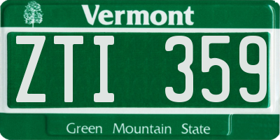 VT license plate ZTI359