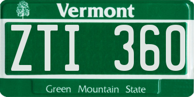 VT license plate ZTI360