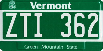 VT license plate ZTI362