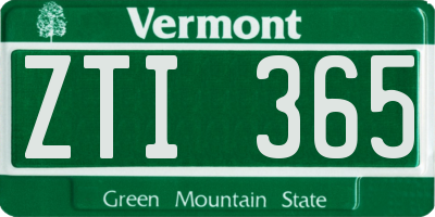 VT license plate ZTI365