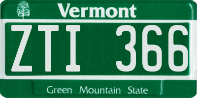 VT license plate ZTI366