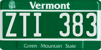 VT license plate ZTI383