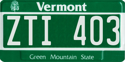 VT license plate ZTI403