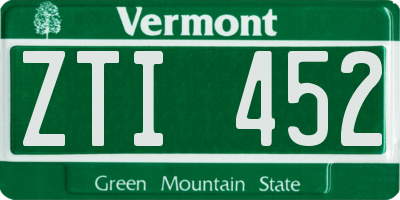 VT license plate ZTI452