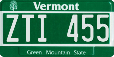 VT license plate ZTI455