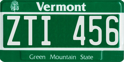 VT license plate ZTI456