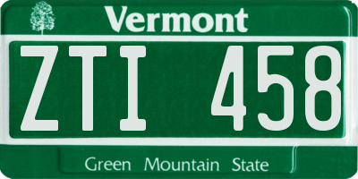 VT license plate ZTI458