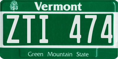 VT license plate ZTI474