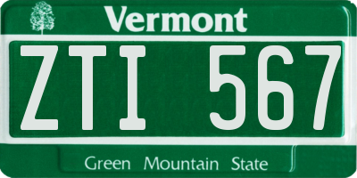 VT license plate ZTI567