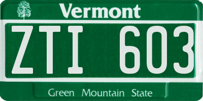 VT license plate ZTI603
