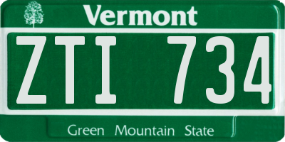 VT license plate ZTI734