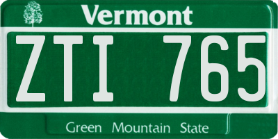 VT license plate ZTI765