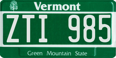 VT license plate ZTI985