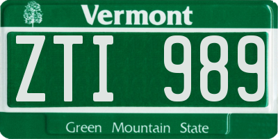VT license plate ZTI989