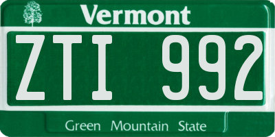 VT license plate ZTI992