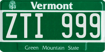 VT license plate ZTI999