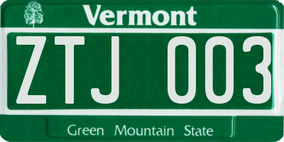 VT license plate ZTJ003