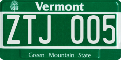 VT license plate ZTJ005