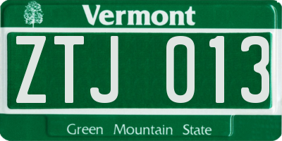 VT license plate ZTJ013