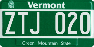 VT license plate ZTJ020