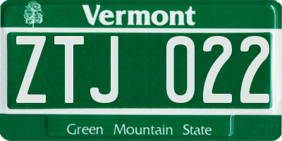 VT license plate ZTJ022
