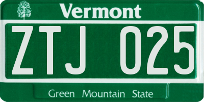 VT license plate ZTJ025