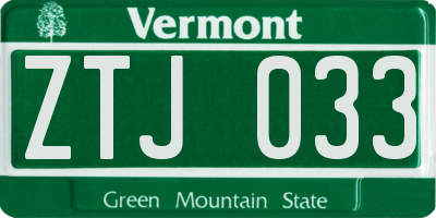 VT license plate ZTJ033