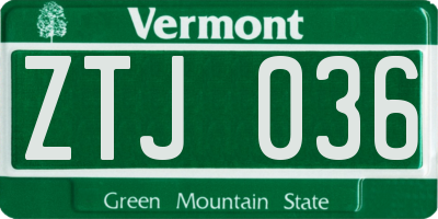 VT license plate ZTJ036