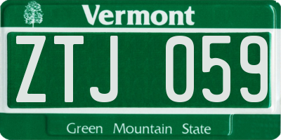 VT license plate ZTJ059