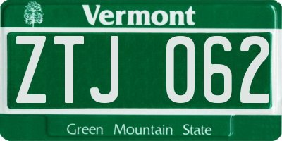 VT license plate ZTJ062
