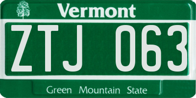 VT license plate ZTJ063